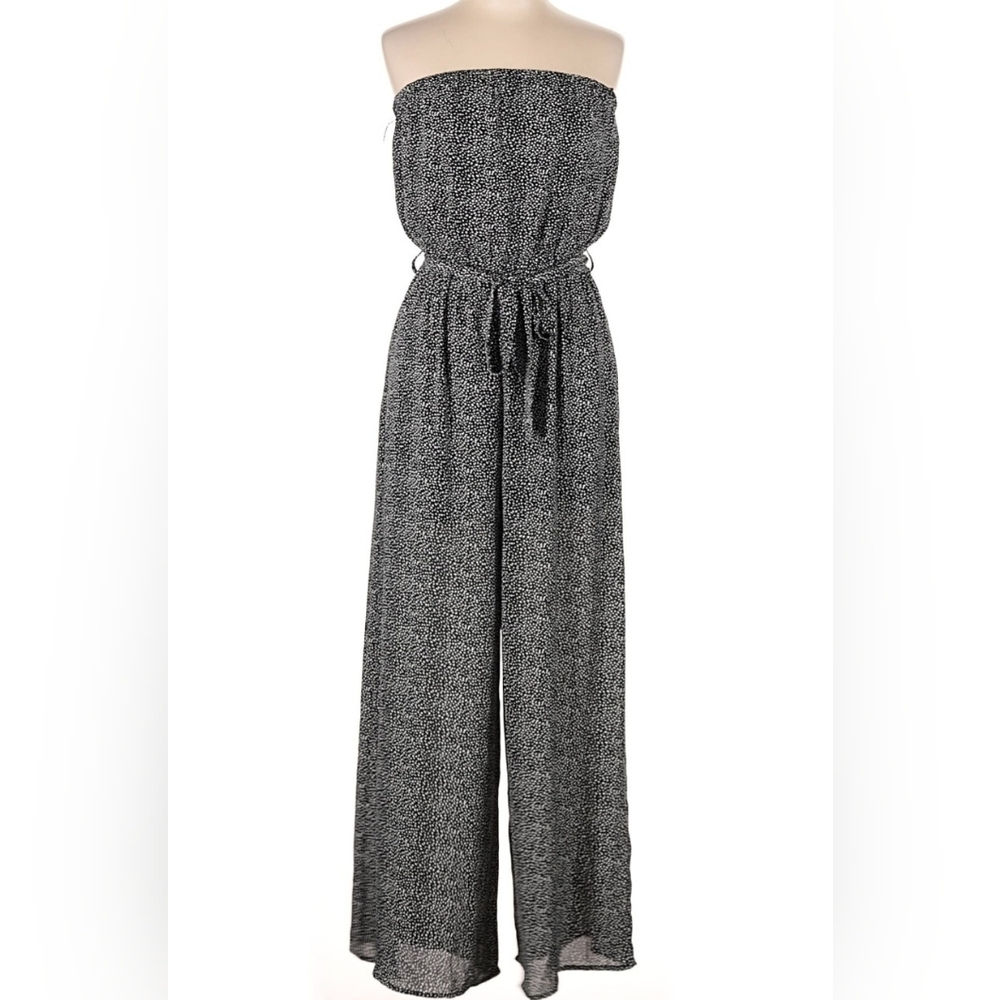 SHE & SKY Black and White Printed Wide-Leg Jumpsuit